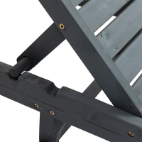 Outsunny Garden Patio Sun Lounger, Outdoor Wooden Sun Bed with Built-In Table, Reclining Backrest and Rolling Wheels for Sunbathing, Grey(m-8)