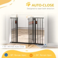 PawHut Pet Gate Safety Gate, with Cat Flap, Auto Close, for Staircases, Doorways, Hallways, 74-105cm Wide - Black(m-5)