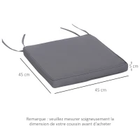 Outsunny Lot de 2 Coussins de chaise de jardin Coussin chaise extérieur Coussins d'assise déhoussables Rembourrage 5 cm Tissu Polyester dim. 45L x 45l cm Gris foncé(m-3)