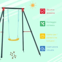 Outsunny Altalena da Giardino per Bambini 3-8 Anni con Altezza Regolabile, in Metallo e PE, 155x160x180cm, Multicolore(m-6)