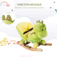 HOMCOM Jouet à Bascule Dinosaure Ceinture de sécurité Effet sonore 32 chansons pour enfants de 18+ Mois Bois Peluche Verte(m-4)