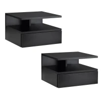 HOMCOM Lot de 2 Tables de Chevet murales - Lot de 2 Tables de Nuit - tiroir Coulissant, Niche, Plateau - Panneaux Particules Noir(m-1)