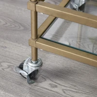 HOMCOM Chariot de service desserte de cuisine à roulettes 2 étagères verre dim. 70L x 35l x 80H cm métal doré(m-8)