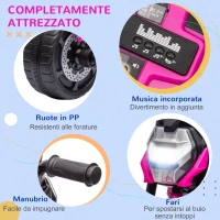 AIYAPLAY Triciclo per Bambini 18-36 Mesi 3 in 1 con Fari, Musica e Clacson, in PP e Acciaio, 75x43x47 cm, Rosa(m-6)