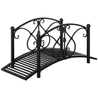 Outsunny 102L x 48W x 49H Classic Metal Garden Bridge with Safety Railings Arc Footbridge Decorative Pond Bridge for Backyard Creek Stream, Black(m-1)