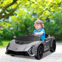 AIYAPLAY 12V Lamborghini Autentica Licensed Kids Electric Car with Remote Control, 4 Suspension Wheels, Soft Start, Grey(m-2)