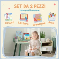 AIYAPLAY Set Sedia e Tavolino per Bambini con Ripiano Portaoggetti, in MDF e Legno di Pino, Verde(m-4)
