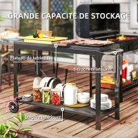 HOMCOM Desserte de jardin en acier chariot de service à roulettes avec plan de travail 135 x 55 x 86,5 cm noir(m-4)
