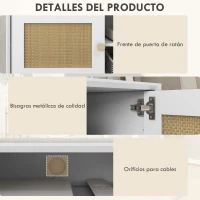 HOMCOM Mueble de TV de Salón Mesa para Televisores de hasta 55" con 2 Puertas de Ratán Estante Ajustable 120x35x46 cm Blanco(m-6)