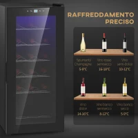 HOMCOM Cantinetta Frigorifero per 18 Bottiglie di Vino con Display Digitale, Luce LED e Controllo Temperatura, Nero(m-6)