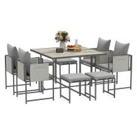 Outsunny Nine-Piece Steel Frame Garden Dining Set - Grey(m-1)