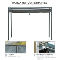Outsunny Gazebo Pergola da Giardino 3x2m con Telo Scorrevole in Metallo e Poliestere, Grigio e Nero(m-5)