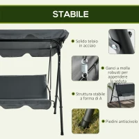 Outsunny Dondolo 3 Posti con Tettuccio Regolabile e Cuscini, in Acciaio e Poliestere, 172x110x153 cm, Grigio(m-6)