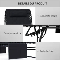 Outsunny Lot de 2 transats pliables avec dossier inclinable 5 positions - appui-tête et revêtement matelassé tissu Oxford - noir(m-5)