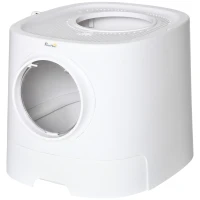PawHut Bac à litière pour chat maison de toilette avec deux portes et une pelle dim. 43L x 51l x 38H cm - blanc(m-10)