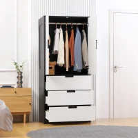 HOMCOM 2 Door Wardrobe, Modern Wardrobe with 3 Drawers and Hanging Rod for Bedroom, Black(m-10)
