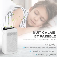 HOMCOM Purificateur d'air HEPA H11, Ioniseur, CADR 210m³/h mode veille silencieux minuterie 3 vitesses 42W - blanc(m-6)