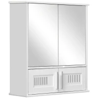 kleankin Bathroom Mirror Cabinet, Wall Mounted Storage Cupboard with Double Doors and Adjustable Shelf, Bathroom Organizer, White(m-1)