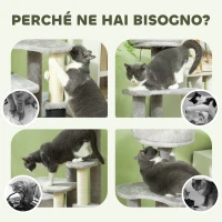 PawHut Albero per Gatti con Casetta, Lettino e Palline, in Truciolato, Sisal e Peluche, 60x39x87 cm, Grigio Chiaro e Crema(m-6)