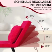 HOMCOM Poltrona Letto 3 in 1 con Schienale Reclinabile e Cuscino, in Tessuto Effetto Velluto, 63x73x81 cm, Rosso(m-5)