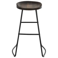 HOMCOM Set 2 Sgabelli Alti in Stile Industriale, Sgabelli da Bar con Telaio in Acciaio Nero e Seduta in Legno, Sgabelli Vintage per Cucina, 49.5x44x71cm(m-10)