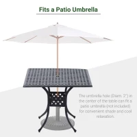 Outsunny 90cm Square Garden Table with Umbrella Hole, Aluminium Grid Motif Outdoor Dining Table for Garden Patio, Black(m-5)