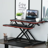 Vinestto Convertisseur bureau assis debout poste de travail réglable en hauteur - support ordinateur avec plateau clavier - acier MDF noir rouge(m-2)