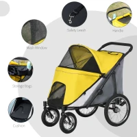 PawHut Foldable Pet Stroller, with Washable Cushion, Storage Bags, Safety Leash, for Medium, Large Dogs, Cats - Yellow(m-6)