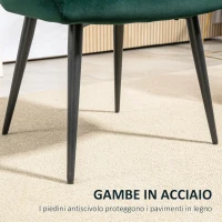 HOMCOM Poltrona da Salotto in Velluto e Imbottita con Gambe in Acciaio e Braccioli Estesi, Verde(m-6)
