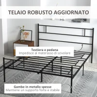 HOMCOM Struttura Letto Matrimoniale in Acciaio 160x200cm con Doghe, Testiera e Pediera - Nero(m-6)