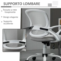 Vinsetto Sedia da Ufficio Basculante in Tessuto a Rete Grigio, Sedia da Scrivania Ergonomica e Girevole con Altezza Regolabile(m-6)