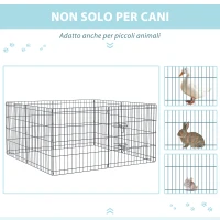 PawHut Recinto per Cani da Esterno, Box Gabbia per Cani Gatti Cuccioli Roditori Recinzione Rete 8 Pezzi 61 x 61cm Nero(m-6)