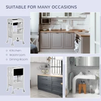 HOMCOM Kids Step Stool Toddler Kitchen Stool with Blackboard Lockable Handrail for Kids Kitchen Counter Grey(m-6)