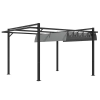 Outsunny Aluminium Pergola with Retractable Roof, 3x4m Garden Shelter for Patio Deck in, Dark Grey(m-11)