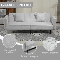 HOMCOM Canapé convertible 3 places, canapé-lit clic-clac, avec 2 coussins 195l x 89P x 87H cm gris clair(m-5)