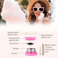 HOMCOM Máquina de Algodón de Azúcar de Uso doméstico de Polipropileno Acero Inox. y Aluminio 450W-550W 27x26x18 cm Rosa(m-5)
