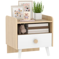 AIYAPLAY Mesita de Noche para Niños de +3 Años con Cajón y Bordes Redondeados para Dormitorio Roble y Blanco(m-1)