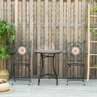 Outsunny Mobili da Giardino Set da 3 Pezzi con 2 Sedie Pieghevoli e 1 Tavolino, in Metallo e Ceramica(m-2)