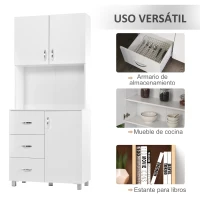 HOMCOM Armario de Cocina Moderno Aparador de Comedor con 3 Cajones 3 Puertas y Estantes Ajustables 80x39,5x183,5 cm Blanco(m-4)