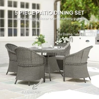 Outsunny 4 Seater Rattan Garden Furniture Set with Cushions, Round PE Rattan Dining Set with Glass-Top Table, Umbrella Hole, Outdoor Garden Table and Chairs, Grey(m-4)