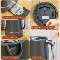 HOMCOM Kettle and Toaster Set, 1.7L 3000W Fast Boil Kettle & 2 Slice Toaster Kitchen Set with 6 Level Browning Controls, Defrost, Reheat, Grey(m-9)