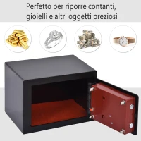HOMCOM Mini Cassaforte Elettronica con Combinazione e Chiavi di Emergenza, in Acciaio con Fissaggio a Muro, 23x17x17cm Nero(m-7)