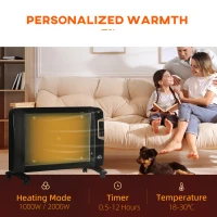 HOMCOM Mica Electric Space Heater, Portable Heater for Home with 2 Heat Settings, Living Room, Study, Garage, Adjustable Temperature 18-30°C, 1000W/2000W, Black(m-5)
