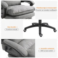 Vinsetto Fauteuil de bureau massant, chaise de bureau, chaise ergonomique avec hauteur réglable, dossier inclinable, repose-pied intégré et télécommande filaire, pivotant à 360°, toile de lin gris(m-8)