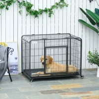 PawHut Cage pour chien pliable cage de transport sur roulettes 2 portes verrouillables plateau amovible dim. 109,5L x 71l x 78H cm métal gris foncé(m-2)