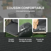 Outsunny Salon de jardin en résine tressée 3 pièces cadre en acier 2 fauteuils + 1 table basse ronde coussins inclus(m-5)