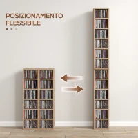 HOMCOM Set di 2 Scaffali Porta CD con Mensole Regolabili per 204 CD, 21x22.5x88.5 cm, Colore Legno(m-5)