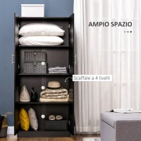 HOMCOM Armadio 2 Ante Moderno con 4 Ripiani, Guardaroba in Legno MDF 80x40x180cm, Nero(m-5)