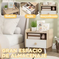 AIYAPLAY Mesita de Noche para Niños de +3 Años con Cajón y Bordes Redondeados para Dormitorio Roble y Blanco(m-4)