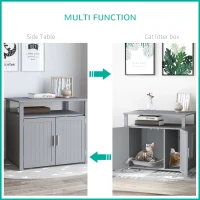 PawHut Wooden Cat Litter Box Enclosure Furniture with Adjustable Interior Wall & Large Tabletop for Nightstand, Grey(m-6)